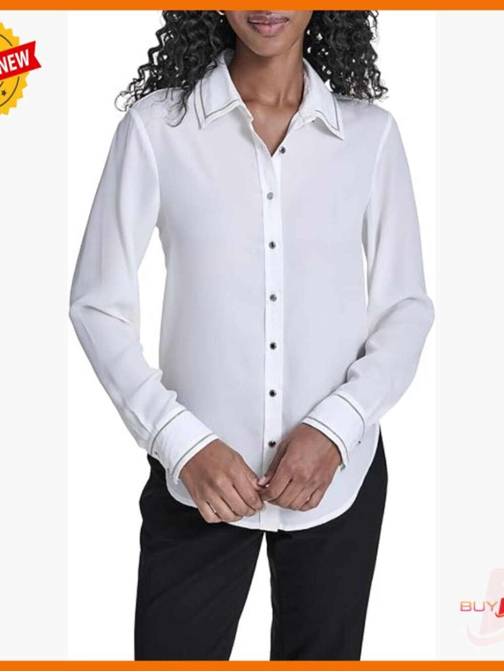Long Sleeve Button Down Blouse Regular Fit Polyester Georgette